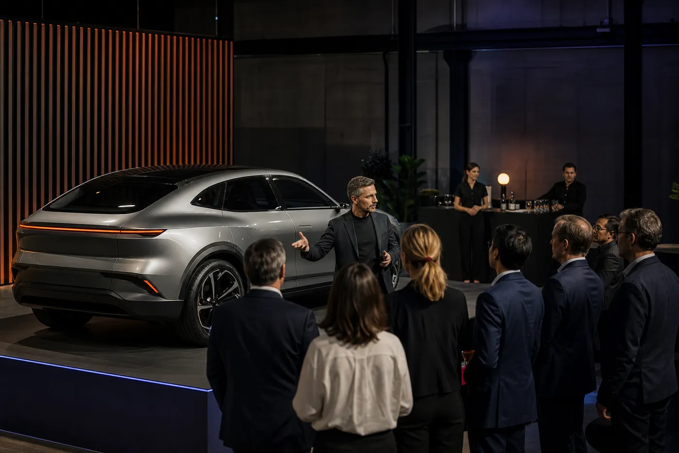 Presentazione automotive con ospiti e staff coordinati
